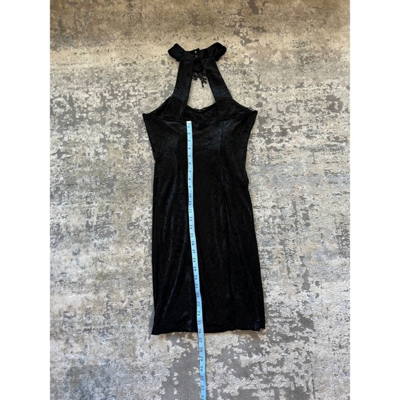 VTG Black velvet mini dress beaded appliqué sweatheart neckline Grunge goth M - Picture 5 of 6
